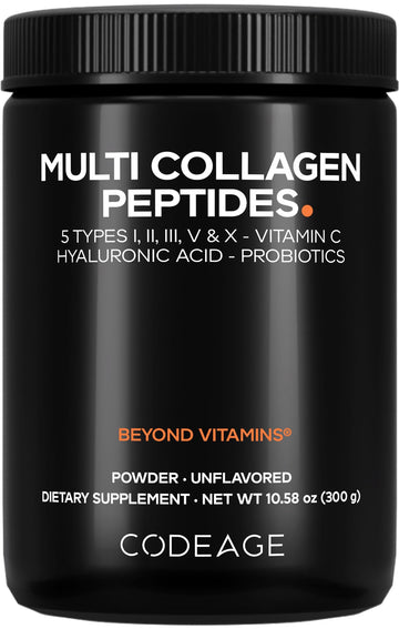 Codeage Multi Collagen Peptides Powder + Probiotics Black Edition, Vitamin C, Hyaluronic Acid Powder Supplement, Grass-Fed, Hydrolyzed, Zero Carbs, Type I, II, III, V & X, Unflavored, 10.58oz Codeage uk supplements