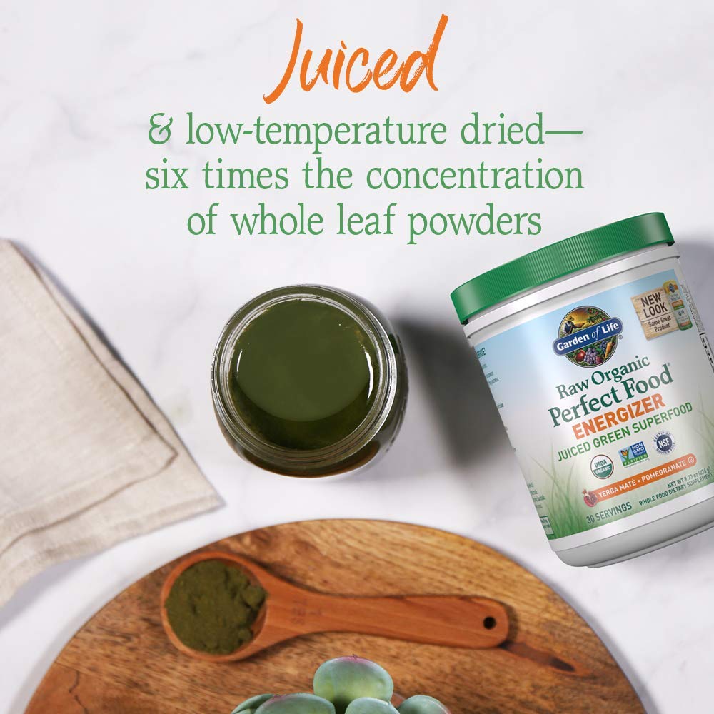 Garden of Life Raw Organic Perfect Food Energizer Juiced Green Superfood Powder - Yerba Mate Pomegranate, 30 Servings, Green Superfood Powder & Probiotics, Gluten Free Whole Food Greens Supplements Garden of Life uk supplements