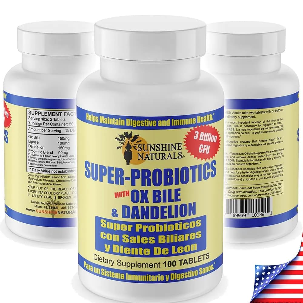 Sunshine Naturals Super Probiotics Supplement. Improves Digestion, Gut Health, Immune System Support, and Healthy Bowel Function. Promotes Healthy Flora. 100 Capsules. Sunshine Naturals uk supplements