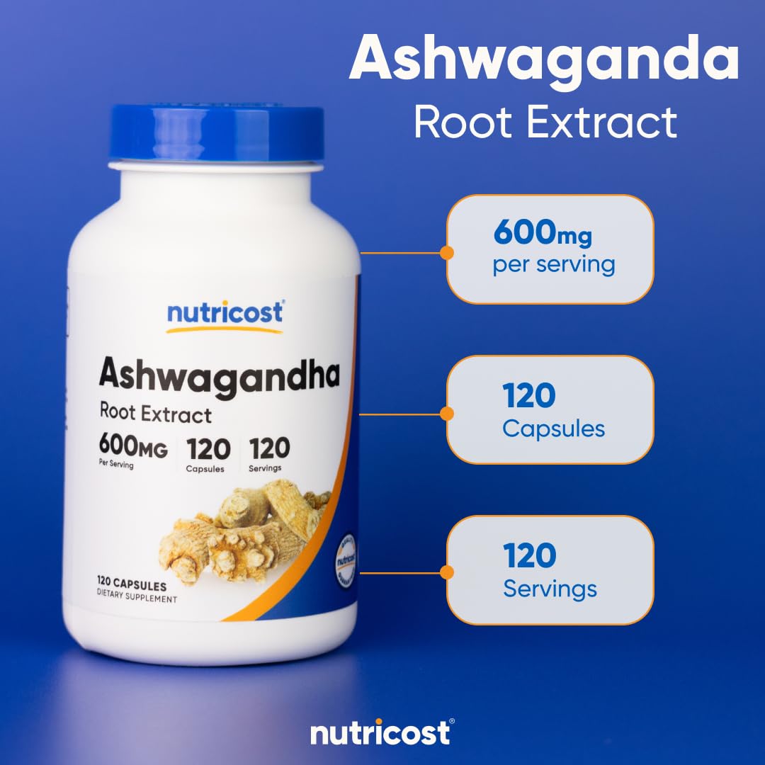 Nutricost Ashwagandha Herbal Supplement 600mg, 120 Capsules - Vegetarian, Non-GMO, Gluten Free, Ashwagandha Root Nutricost uk supplements