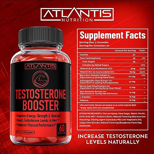 Testosterone Booster For Men Gummies - Enhances Strength & Stamina - Optimizes Physical Atlantis Nutrition uk supplements