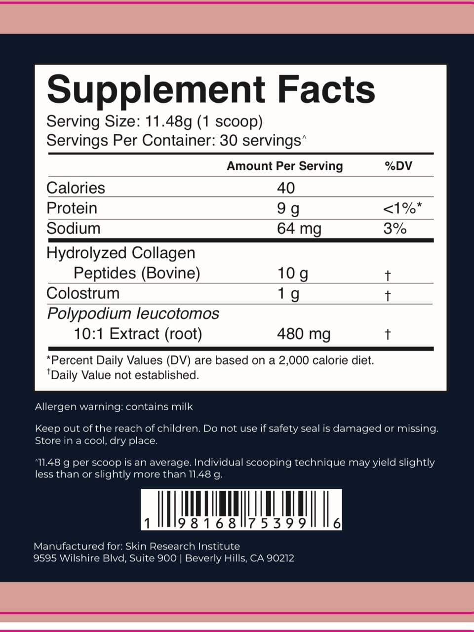 SRILabs ColSilk Unflavored Hydrolyzed Collagen Powder with Colostrum and Polypodium - Skin, Hair, Nails, Gut Health and Joint Support - One Scoop Daily | 1 Month Supply Skin Research Institute uk supplements