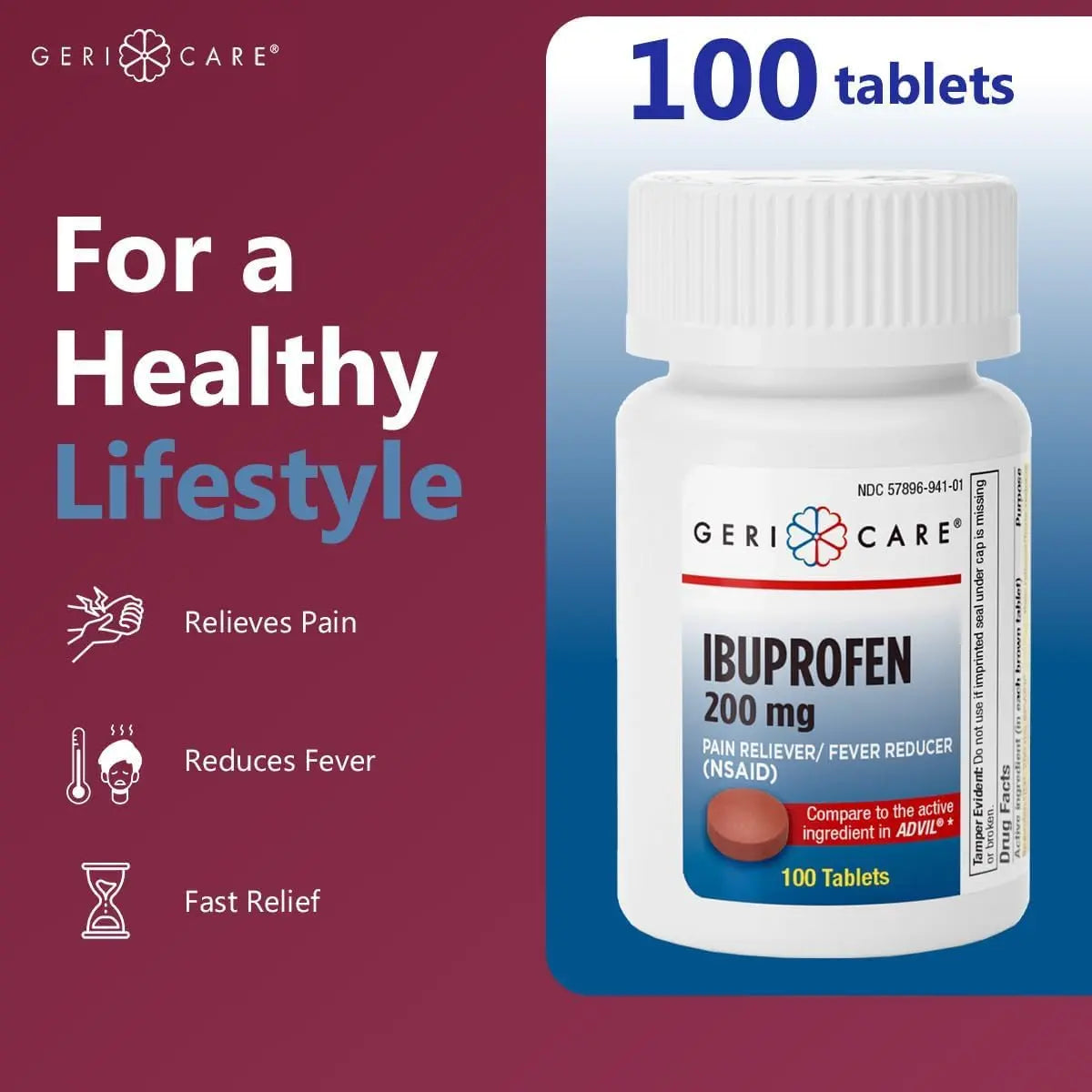 Geri Care IBUPROFEN Pain Relief Tablets (100 Count) GeriCare uk supplements