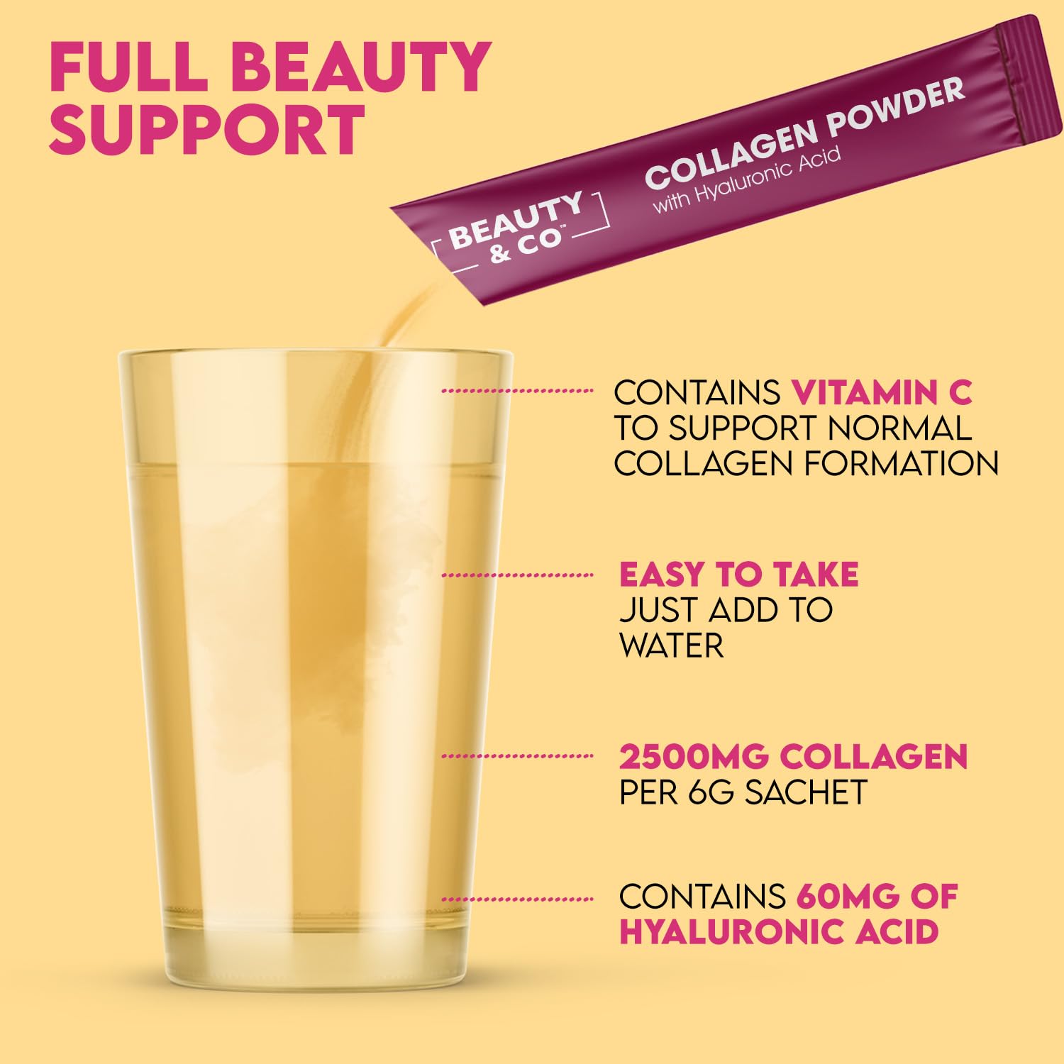 Collagen 2500mg Powder Supplement Boosted with Vitamin C and Hyaluronic Acid (Bovine) Beauty & Co uk supplements