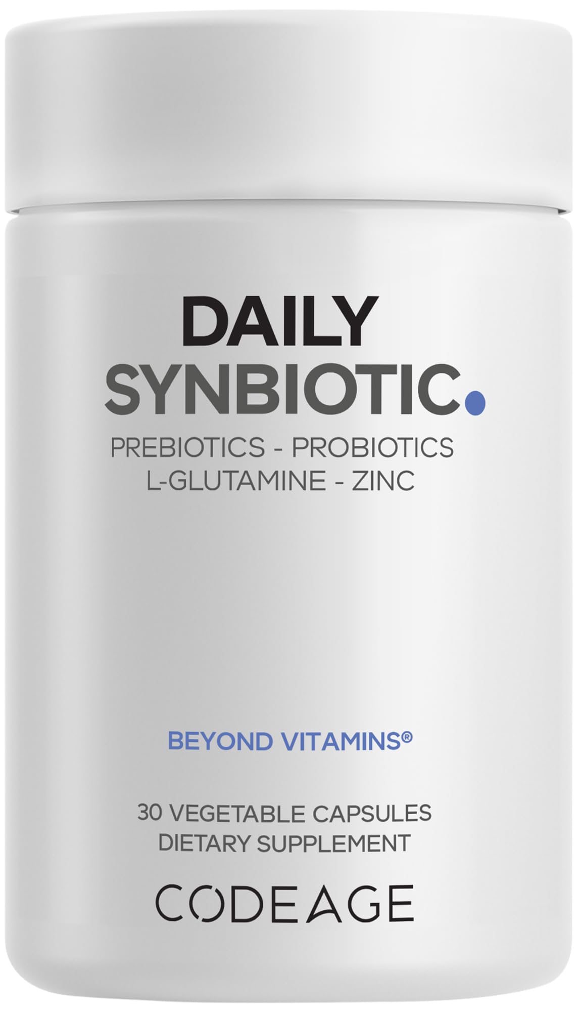 Codeage Daily Synbiotic Supplement - Prebiotics, Lactobacillus & Bifidobacterium Probiotics, L-Glutamine, Zinc L-Carnosine, DGL, Synbiotic Probiotic, BioPerine - Shelf-Stable - 30 Capsules Codeage uk supplements