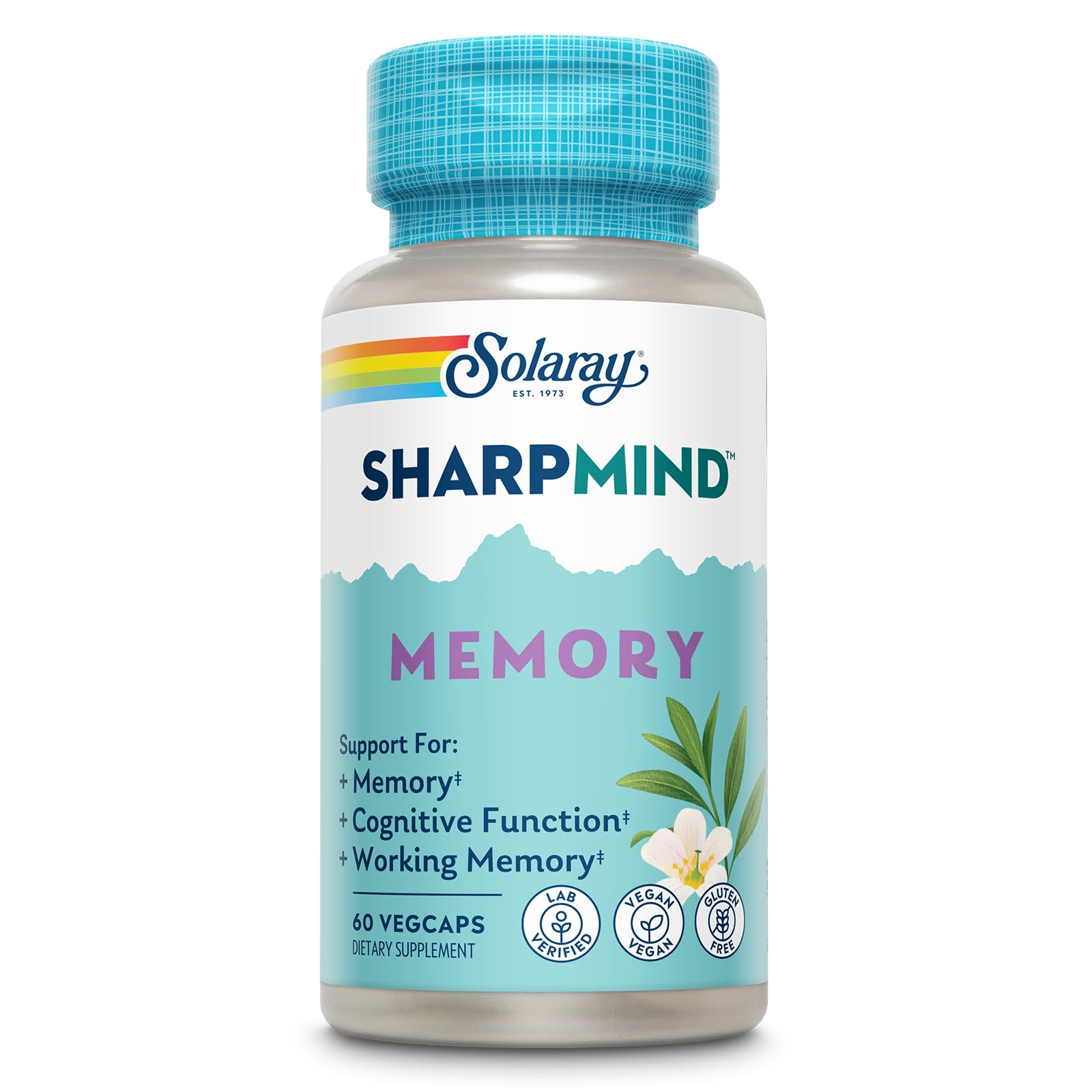 SOLARAY SharpMind Memory Formula - Brain Supplements for Memory and Focus - Cognivia, Gotu Kola & Chaga Mushroom Supplement - Ginkgo Biloba Alternative - 60-Day Guarantee - 30 Servings, 60 VegCaps SOLARAY uk supplements