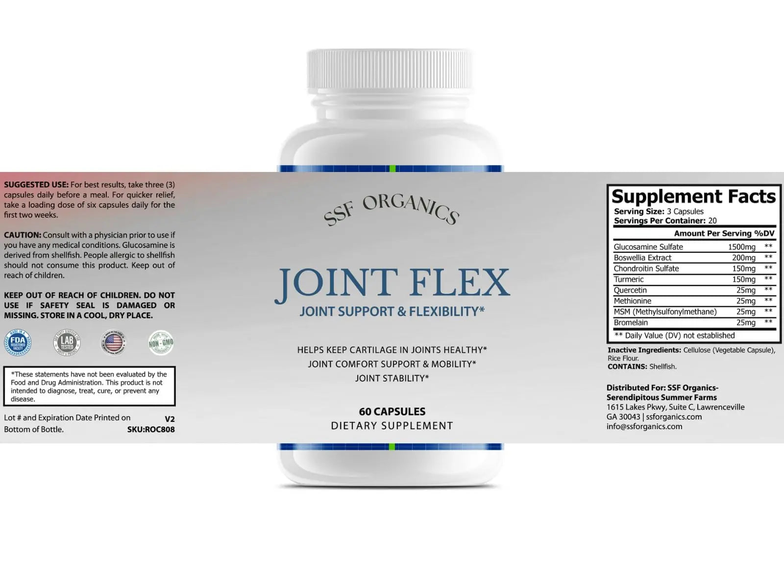 SSF Organics-Joint Flex with Glucosamine Chondroitin Turmeric Msm Boswellia - Joint Support Supplement for Relief 60 Capsules for Bones, Back, Knees, Hands (60 Capsules) Serendipitous Summer Farms uk supplements