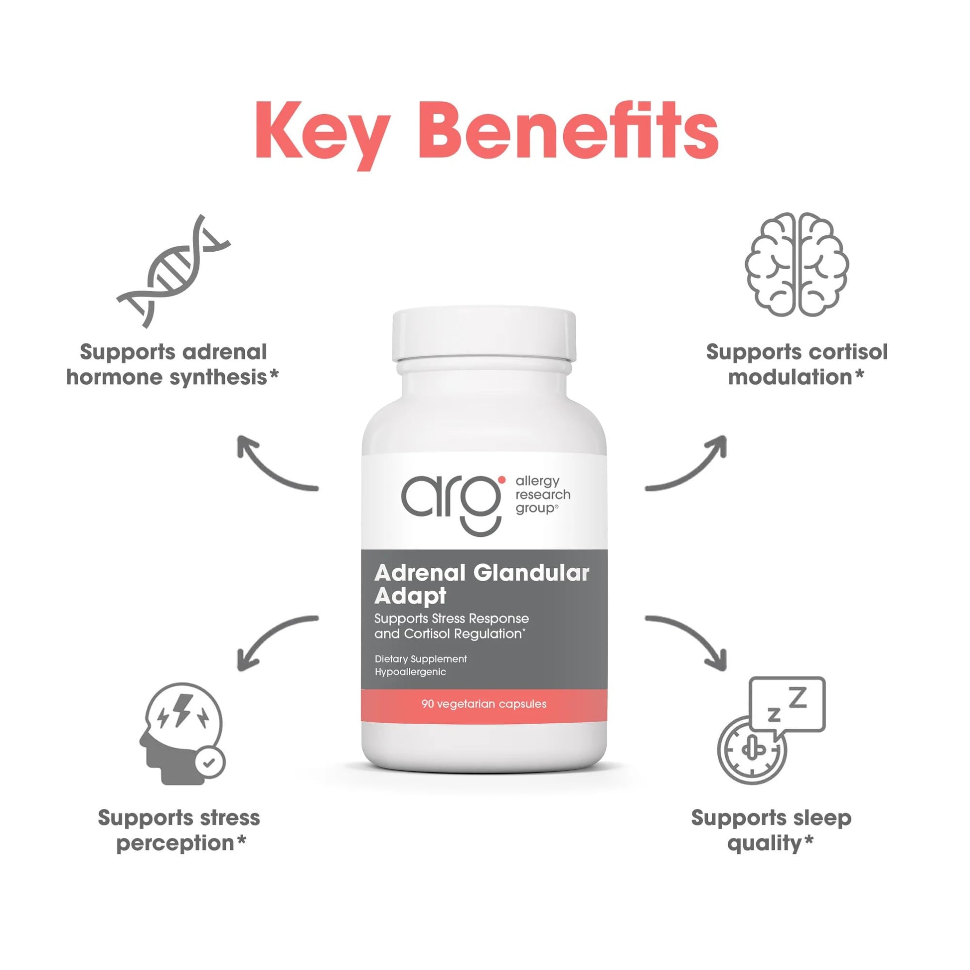 Allergy Research Group - Adrenal Glandular Adapt - Supports Healthy Stress Response and Cortisol Regulation - Hypoallergenic - 90 Vegetarian Capsules Allergy Research Group uk supplements