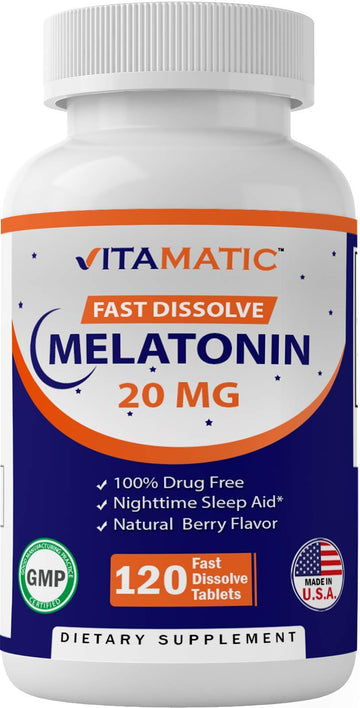 Vitamatic Melatonin 20mg Tablets | Vegetarian, Non-GMO, Gluten Free Vitamatic uk supplements