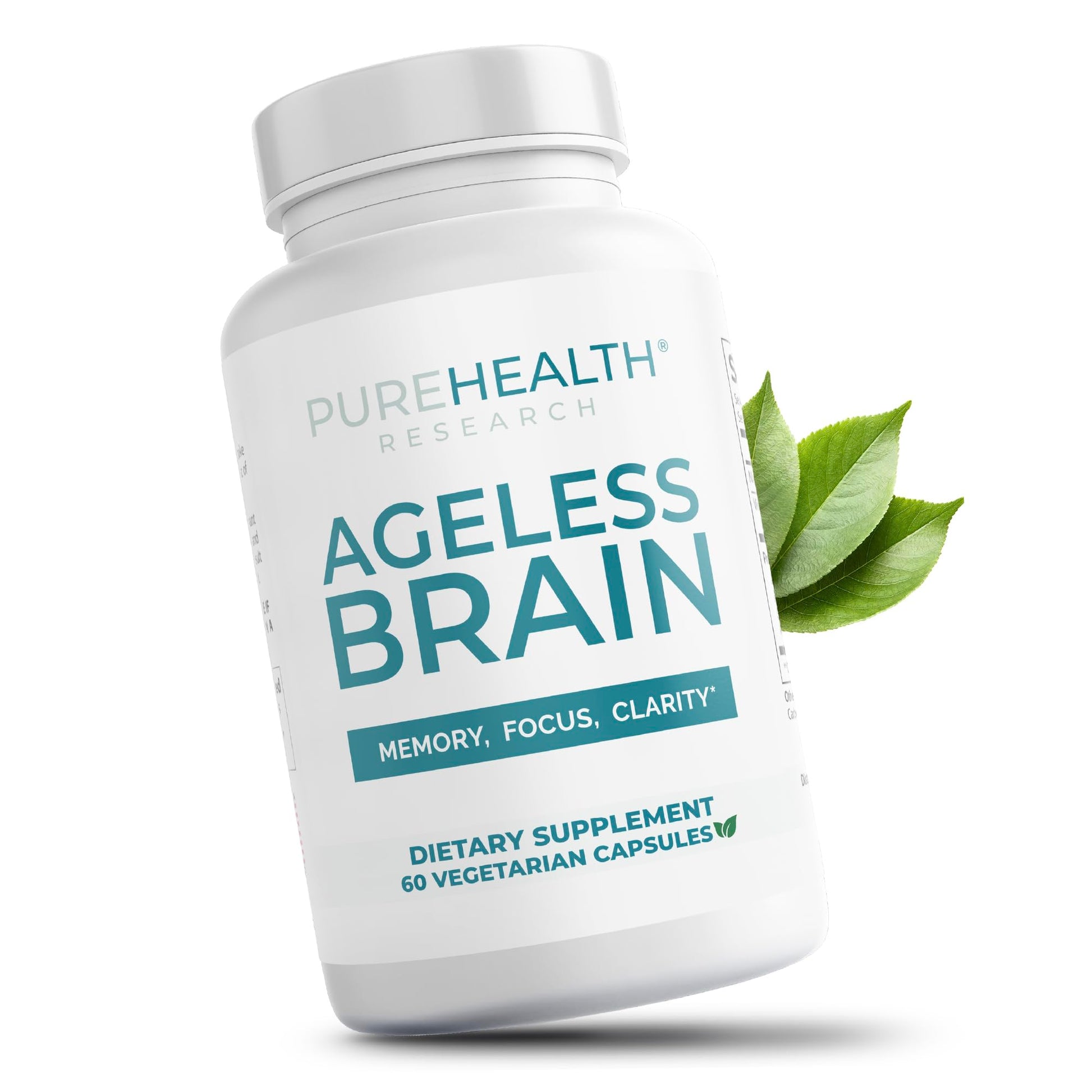 PUREHEALTH RESEARCH Ageless Brain Supplements for Memory and Focus - Nootropic Brain Health Supplement for Adults - with Bacopa Monieri, Alpha GPC, L-Tyrosine, Vitamin B6, Niacin & More, 60 Capsules PUREHEALTH RESEARCH uk supplements