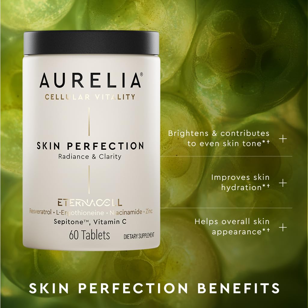 AURELIA Skin Perfection | Advanced Cellular Anti-Aging Supplement | Enhance Skin Clarity, & Tone | with Zinc, Resveratrol, Niacinamide, Ergothioneine, & Vitamin C AURELIA uk supplements