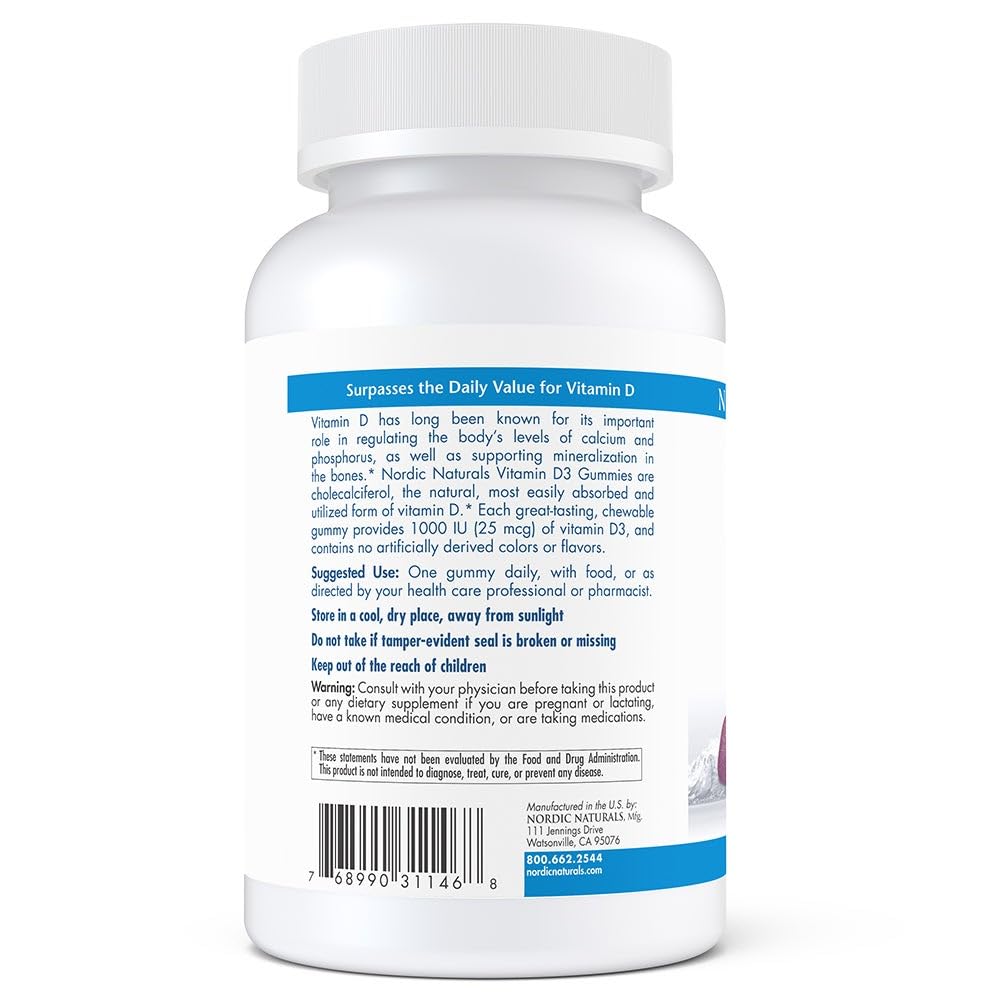 Nordic Naturals Pro Vitamin D3 Gummies, Wild Berry - 120 Gummies - 1000 IU Vitamin D3 - Great Taste - Healthy Bones, Mood & Immune System Function - Non-GMO - 120 Servings Nordic Naturals uk supplements