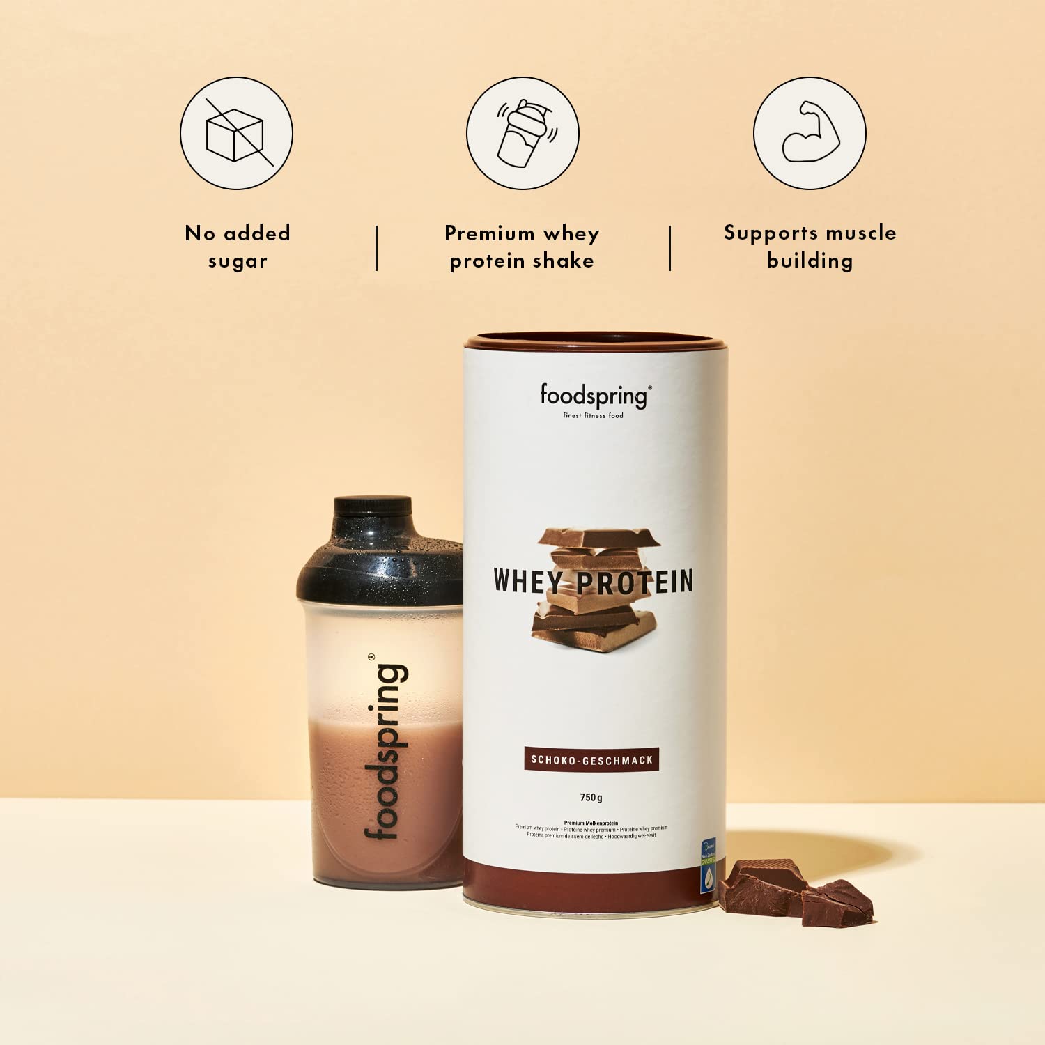 foodspring Whey Protein Powder Chocolate – with 22g Protein for Muscle Building, Perfect Solubility foodspring uk supplements