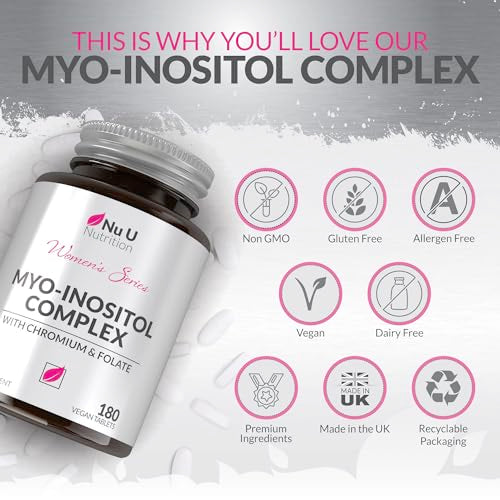 Myo-Inositol Complex 4000mg - 180 Vegan Tablets, 6 Weeks Supply - with 200ug Folate Nu U Nutrition uk supplements