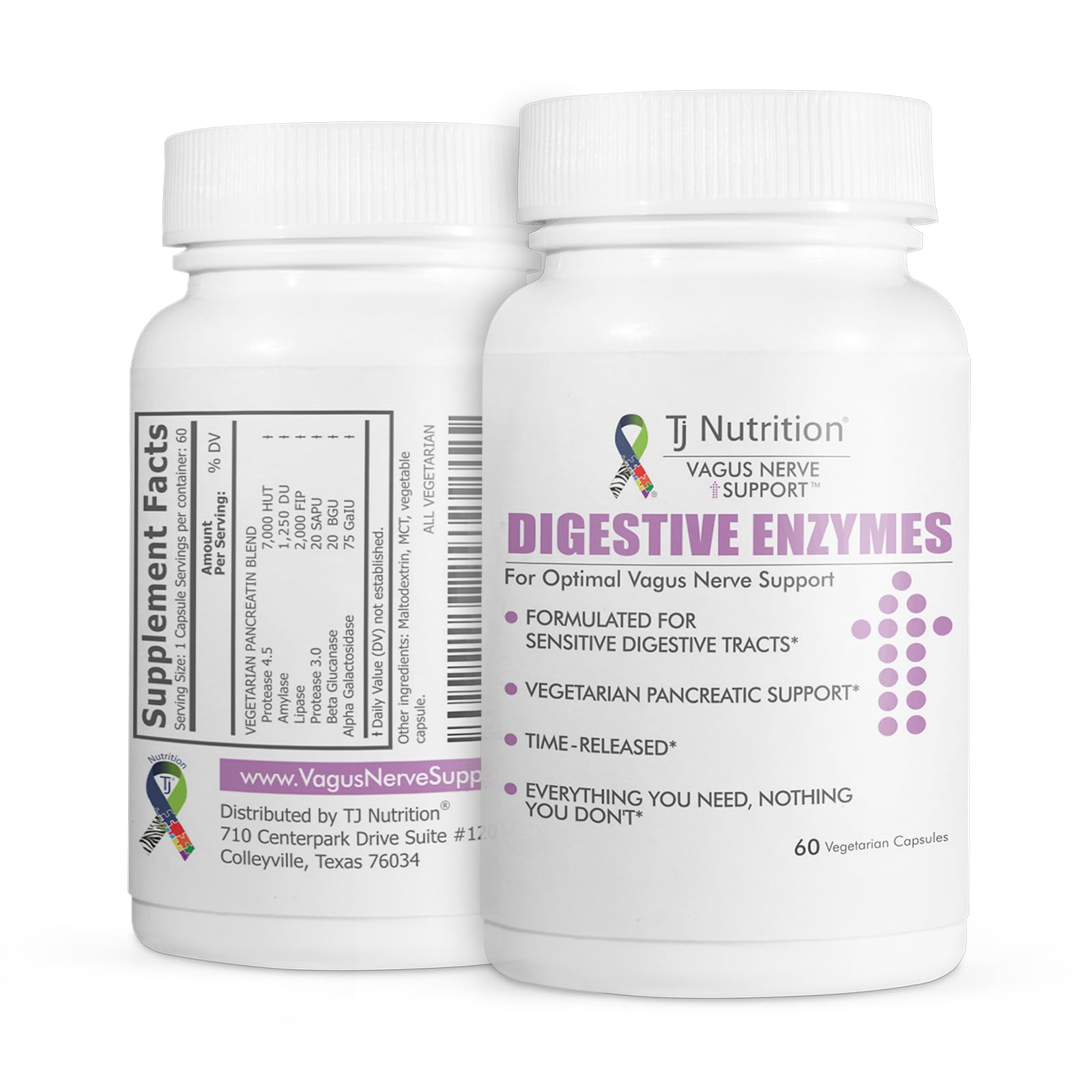 TJ Nutrition Digestive Enzymes for Sensitive Stomachs - Supports Vagus Nerve, Vegetarian Pancreatic Support, Timed Release Formula for Optimal Gut Health, Enhances Food Digestion & Gut Flora TJ Nutrition uk supplements