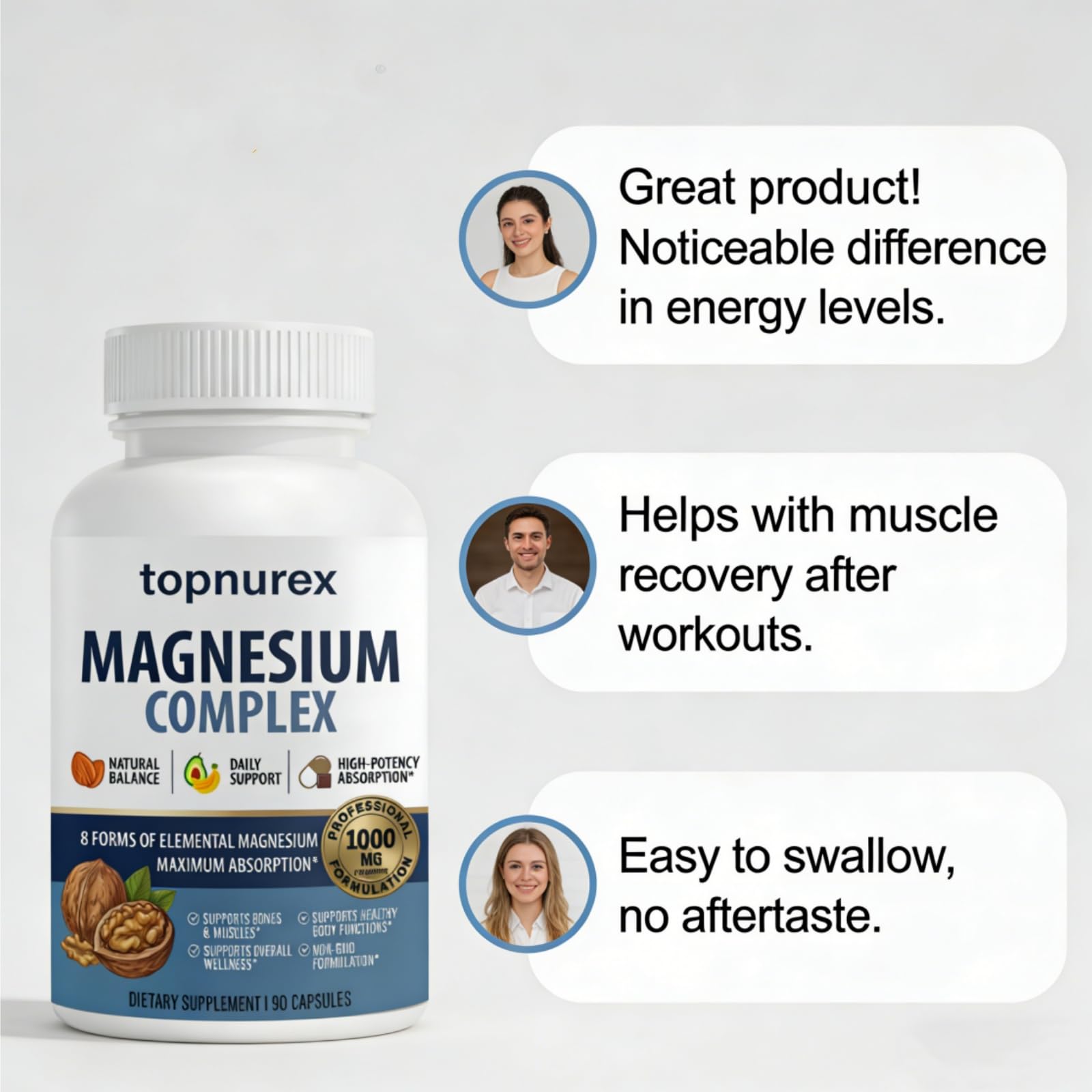 Topnurex Magnesium Complex for Women & Men - 1000mg High Absorption, 8 Essential Magnesium, 90 Capsules Topnurex uk supplements