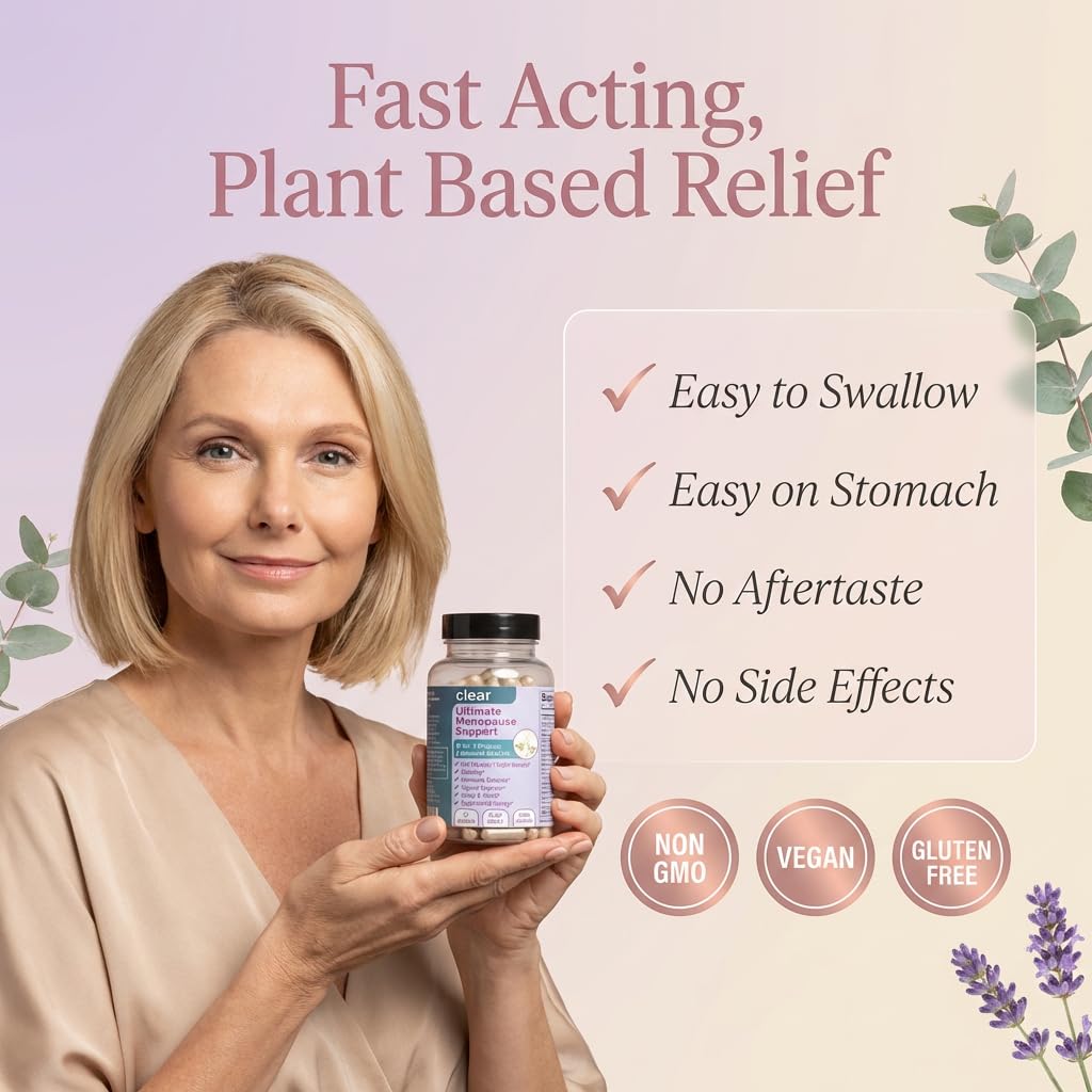 Clear Menopause Support for Women | 25-in-1 Formula with Black Cohosh, Dong Quai, Pre & Probiotics | Hot Flashes, Night Sweats, Mood, Sleep & Digestion | Hormone-Free | Made in USA | 60 Capsules Clear Probiotics uk supplements