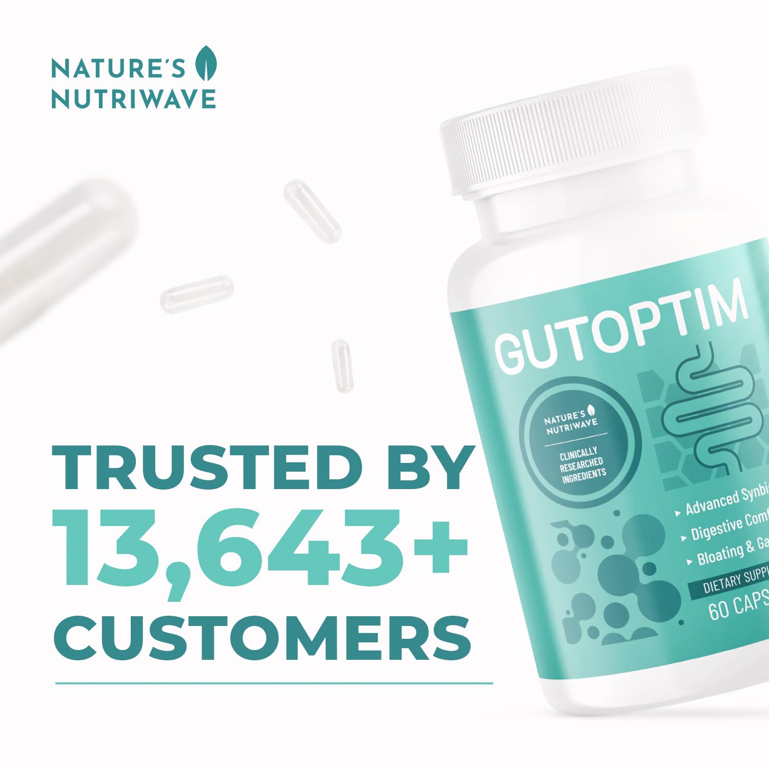 GutOptim Probiotic & Prebiotic Capsules | Pre and Probiotics for Synbiotic Gut Health & Bloating Relief for Women & Men | Enzyme with Probiotics for Digestive Health | Non-GMO, 60 Ct, 6 Month Supply Nature’s NutriWave uk supplements