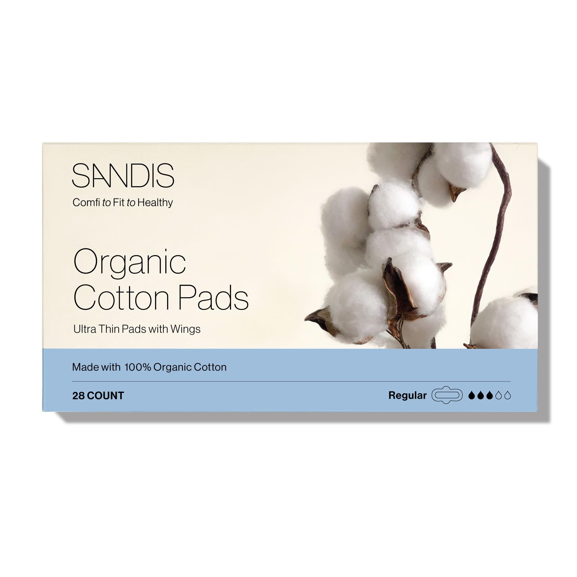SANDIS Feminine Pad for Women - Regular 28 Count 100% Organic Cotton Ultra Thin with Wings SANDIS uk supplements