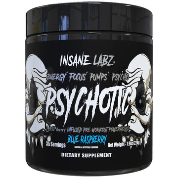 Insane Labz Psychotic Black Edition Mid Stimulant Pre Workout Powder, Energy Focus Pumps, Loaded with Creatine Beta Alanine Taurine Fueled by AMPiberry, 35 Servings (Blue Raspberry) Insane Labz uk supplements