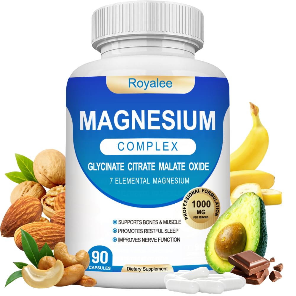Magnesium Complex Supplement - 1000mg with 7 Magnesium Forms Including Glycinate, Citrate, Malate, Taurate & Orotate - Supports Relaxation, Muscle Function & Bone Strength - 90 Capsules Royalee uk supplements