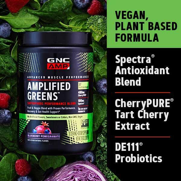 GNC AMP Amplified Greens Superfoods Performance Blend - Vegan Athlete Superfood Drink - Blueberry Pomegranate - 9.9 Oz (30 Servings) GNC uk supplements