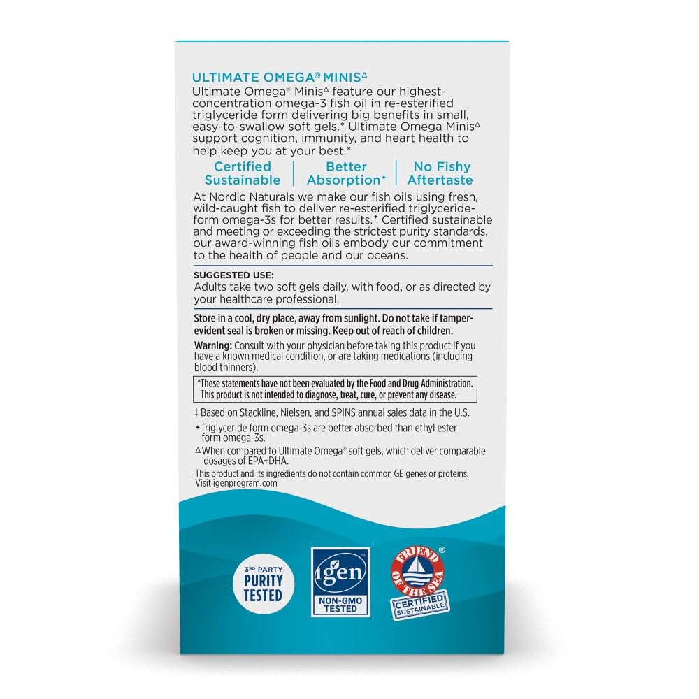 Nordic Naturals Ultimate Omega Minis, Strawberry Flavor - 60 Minis Soft Gels - 1120 mg Omega-3 - High-Potency Fish Oil Supplement - EPA & DHA - Promotes Brain & Heart Health - 30 Servings Nordic Naturals uk supplements