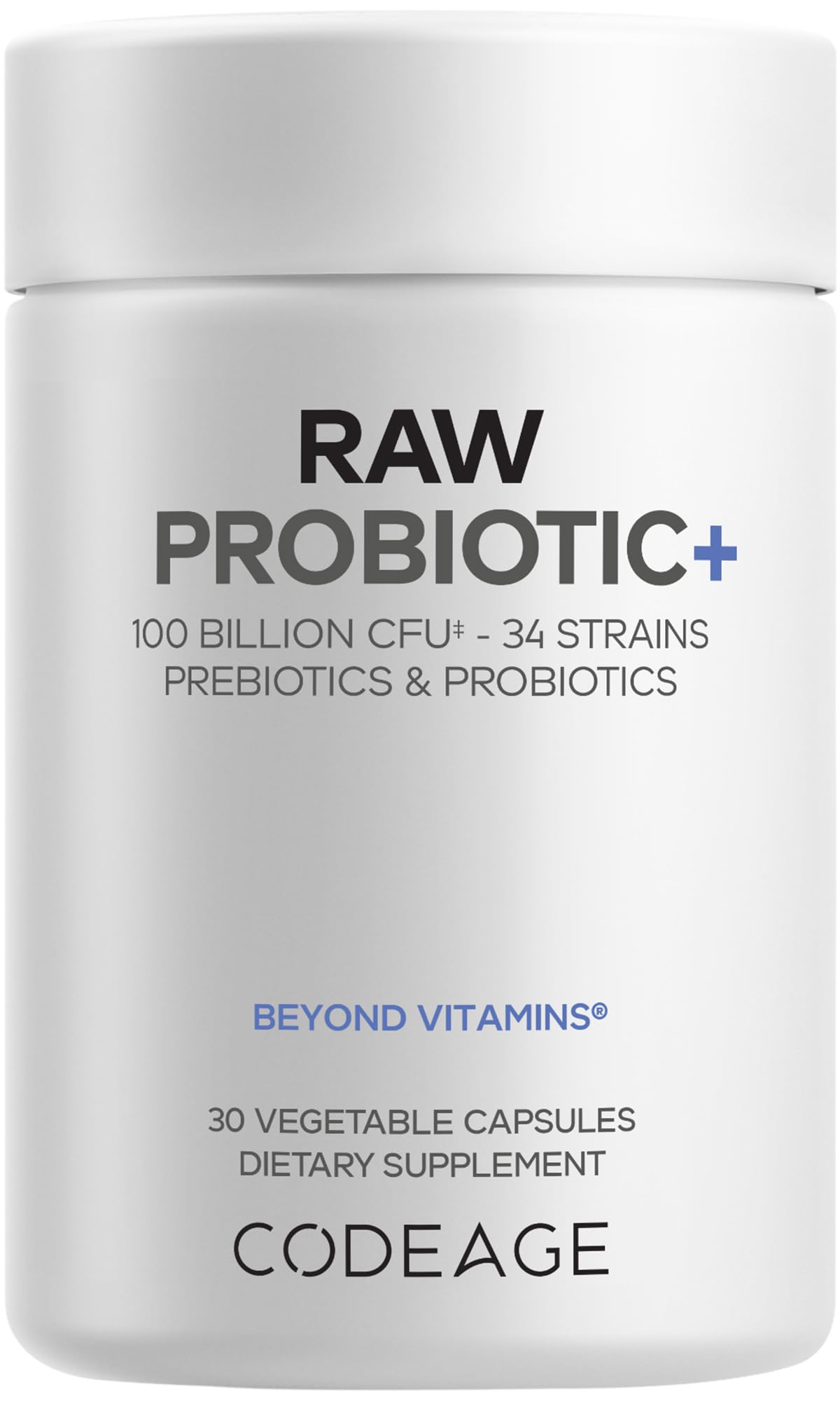 Codeage Raw Probiotic+ Supplement - 34 Probiotic Strains, 100 Billion CFUs, Raw Whole Food Probiotics, Digestive Enzymes, Raw Fruits & Veggies Prebiotics - Wild Kefir Culture - Non-GMO - 30 Capsules Codeage uk supplements