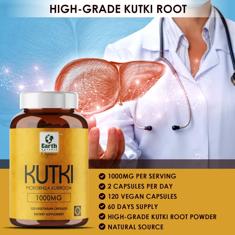 Earth BOTANIC Organic Kutki Root Powder 1000mg 120 Capsules (Picorohiza Kurrooa) Earth BOTANIC Organic uk supplements