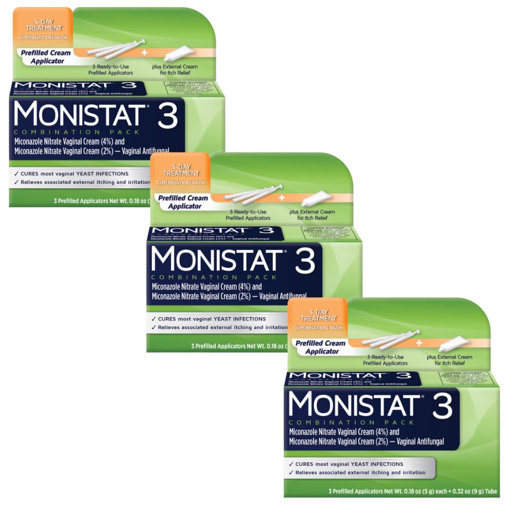 Monistat 3 Vaginal Cream, 3-Day Treatment Combination Pack, 3 Ovule Inserts and External Cream Monistat uk supplements