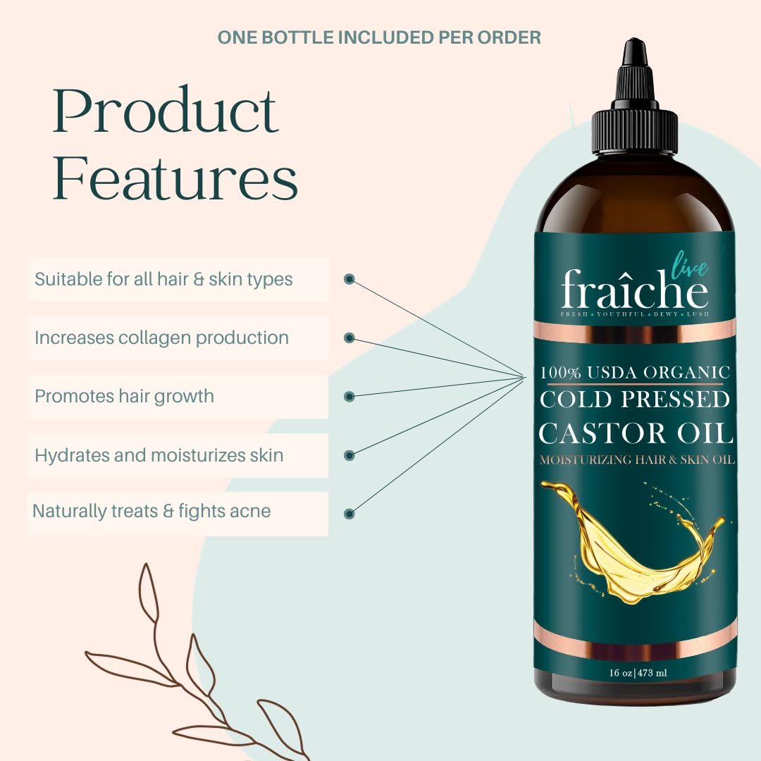 Live Fraiche USDA Organic Cold Pressed Castor Oil (16oz), 100% Pure, Hexane-Free Castor Oil Live Fraiche uk supplements