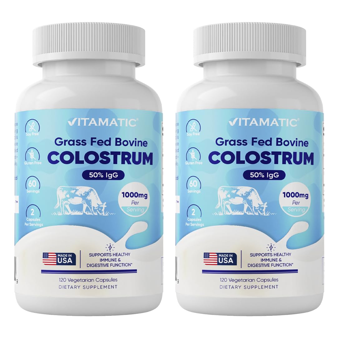 Vitamatic Bovine Colostrum Supplement 1000 mg per Serving - 50% Highest IgG - Supplement for Gut Health, Hair Growth, Beauty, Muscle Recovery, & Immune Support - 120 Capsules - 2 Pack Vitamatic uk supplements