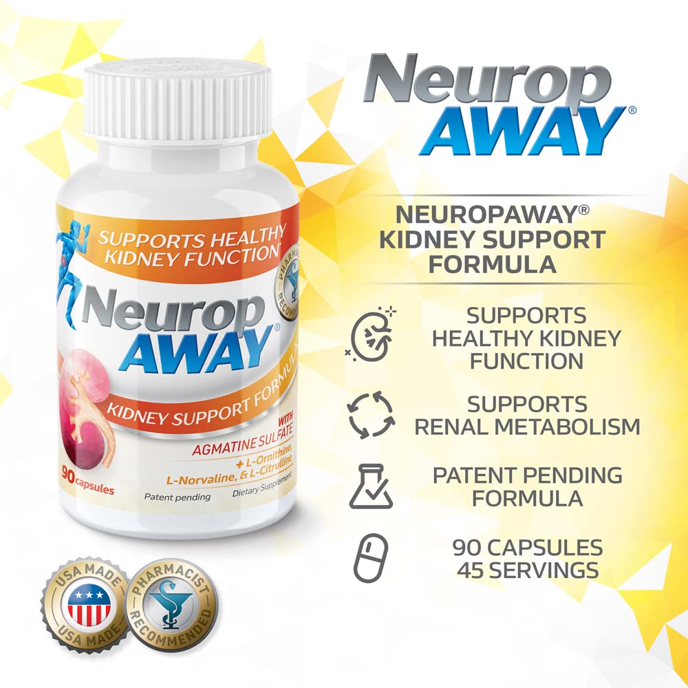 NeuropAWAY Kidney Support Formula Sugar Free with Agmatine Sulfate 500mg L-Novaline 50mg L-Ornithine 150mg L-Citrulline 100mg Per Capsule 90CT Fast Acting Kidney Support NeuropAWAY uk supplements