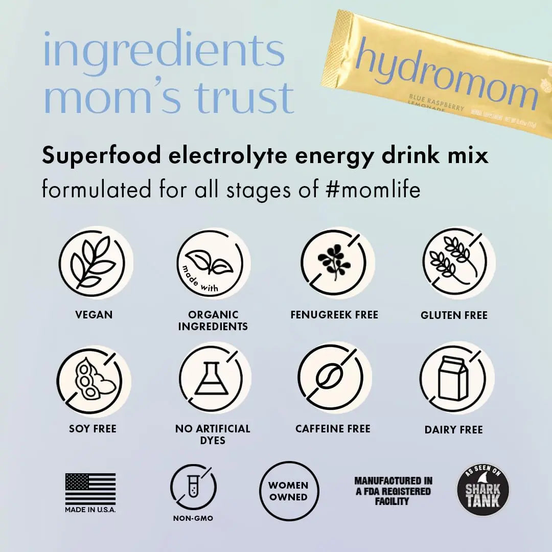 Boobie Hydromom Superfood Electrolyte Drink Mix, Blue Raspberry Lemonade | Refreshing Energy & Hydration Boost for Mamas | On-The-Go & Travel Essentials for Pregnancy, Boobie Brands uk supplements