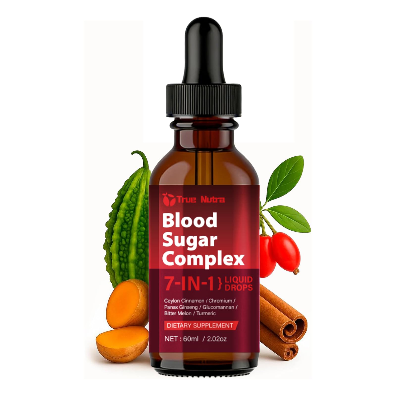 true nutra Blood Sugar Complex, 7-in-1 Formula Blood Sugar Support Supplement with Berberine, Ceylon Cinnamon, Chromium, Bitter Melon, Turmeric, Ginseng, Glucomannan (1PCS) true nutra uk supplements