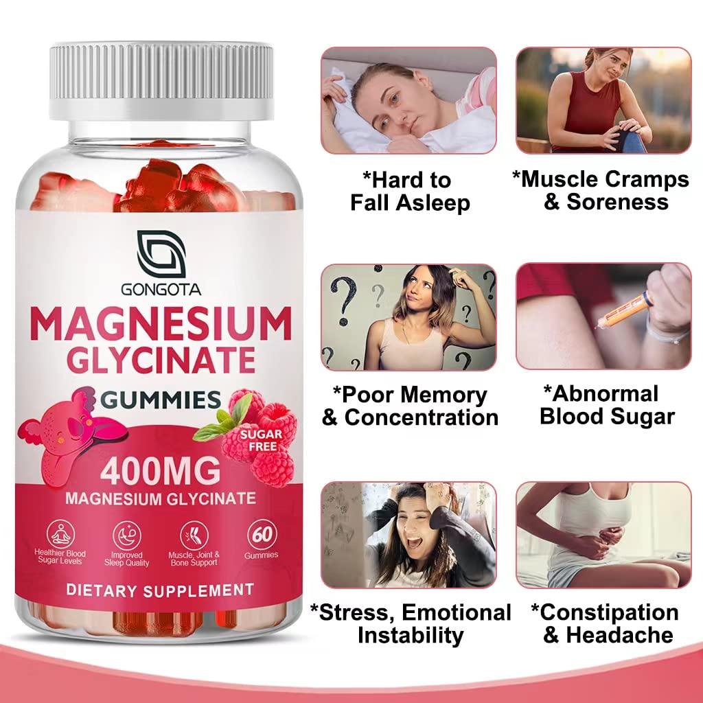 Magnesium Glycinate Gummies 400 mg with 100 mg Composite magnesium - Chelated Magnesium Potassium Supplement with Vitamin D, B6 Supports Calm, Sleep, Memory & Muscle Cramps,Sugar Free - 120 Gummies GONGOTA uk supplements