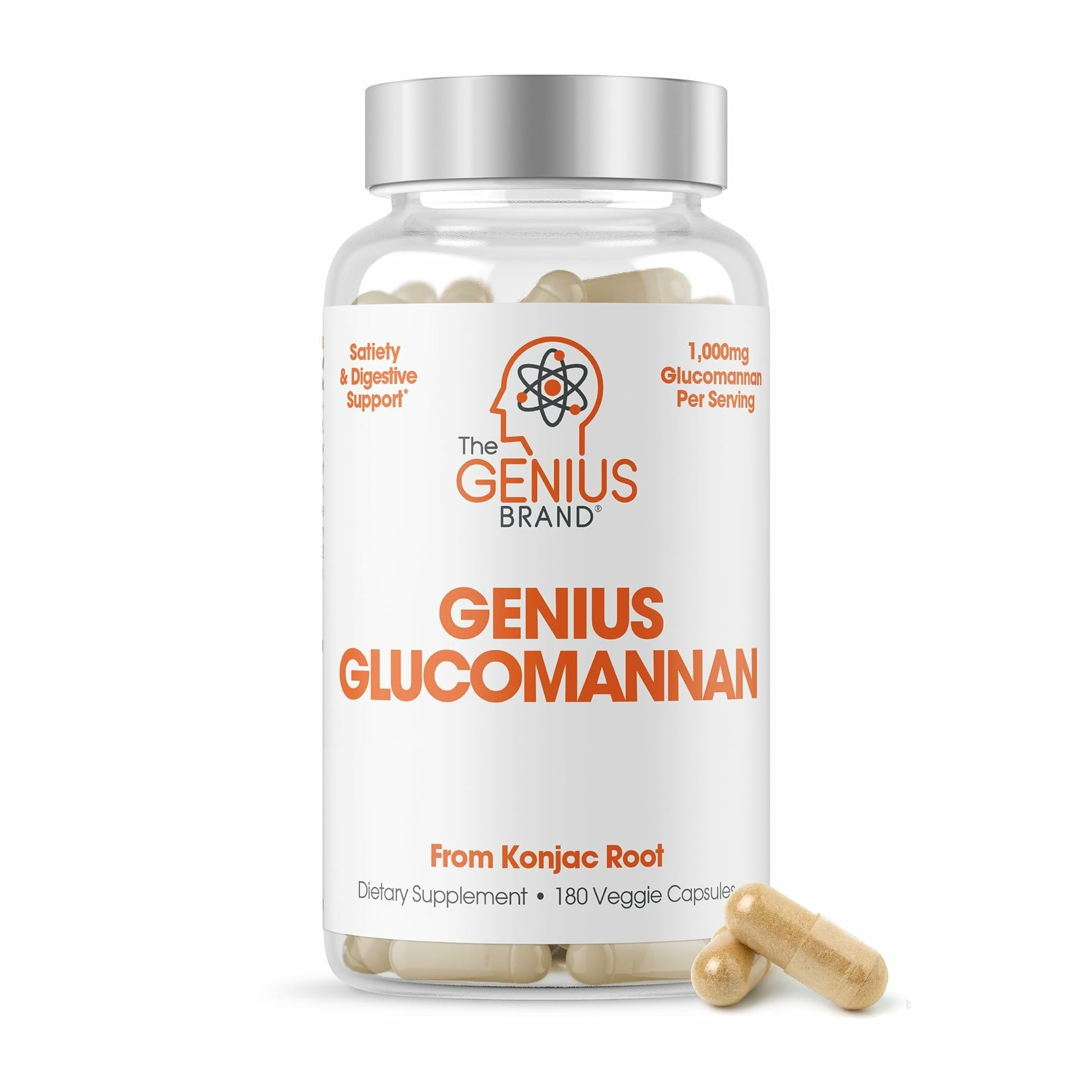 The Genius Brand Genius Glucomannan - Glucomannan Capsules for Digestive Health, Energy & Satiety Support - Natural Fiber for Stomach Comfort - Non-GMO & Vegan - 180 Veggie Capsules The Genius Brand uk supplements