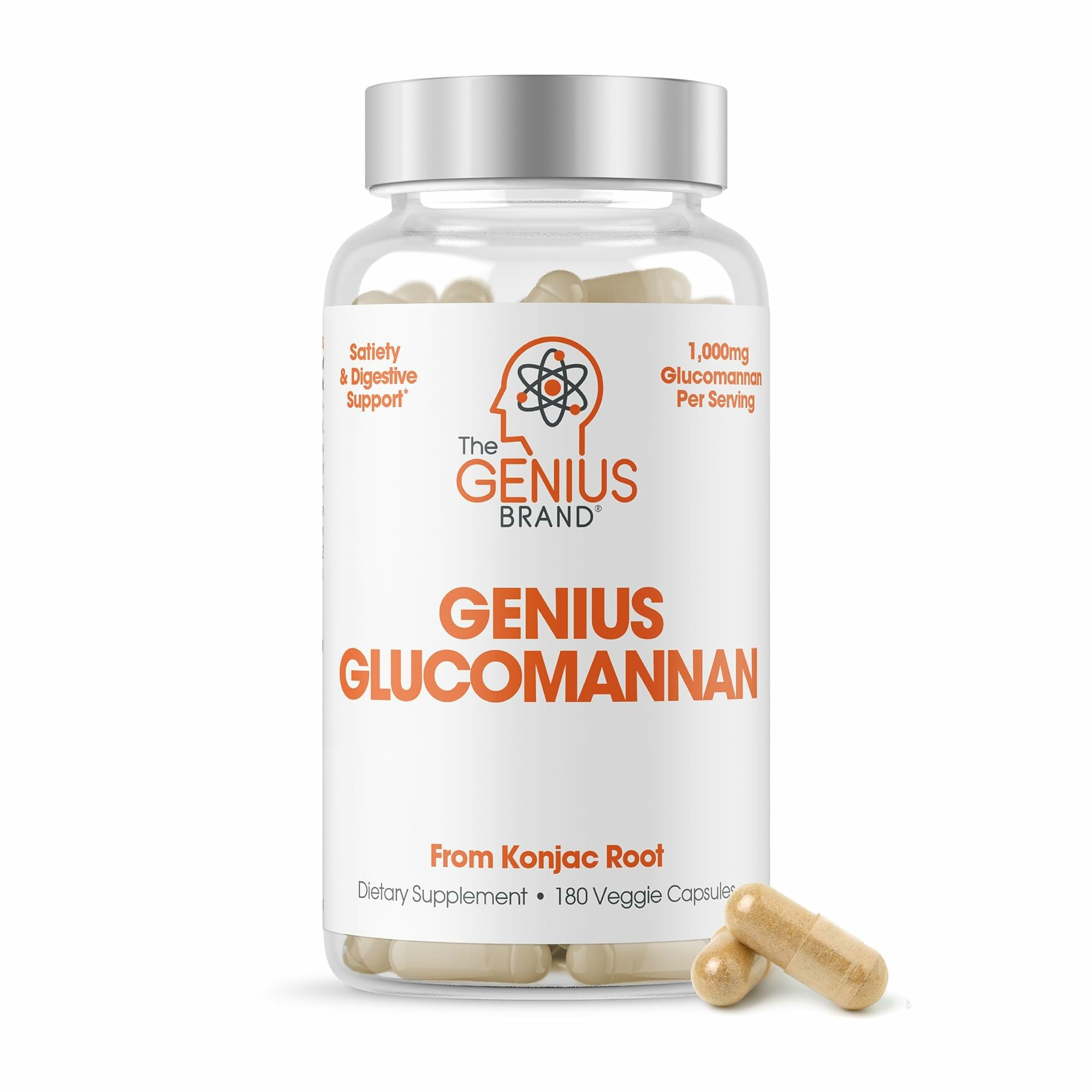 The Genius Brand Genius Glucomannan - Glucomannan Capsules for Digestive Health, Energy & Satiety Support - Natural Fiber for Stomach Comfort - Non-GMO & Vegan - 180 Veggie Capsules The Genius Brand uk supplements