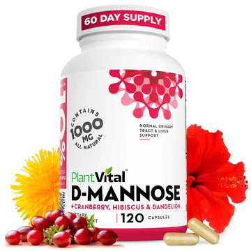 Plantvital D Mannose Capsules with Cranberry - D-mannose 1000mg Capsules - High Potency for Bladder, Kidney and Urinary Tract Support. Cranberry Powder with Hibiscus and Dandelion. 2 Months Supply Plantvital uk supplements