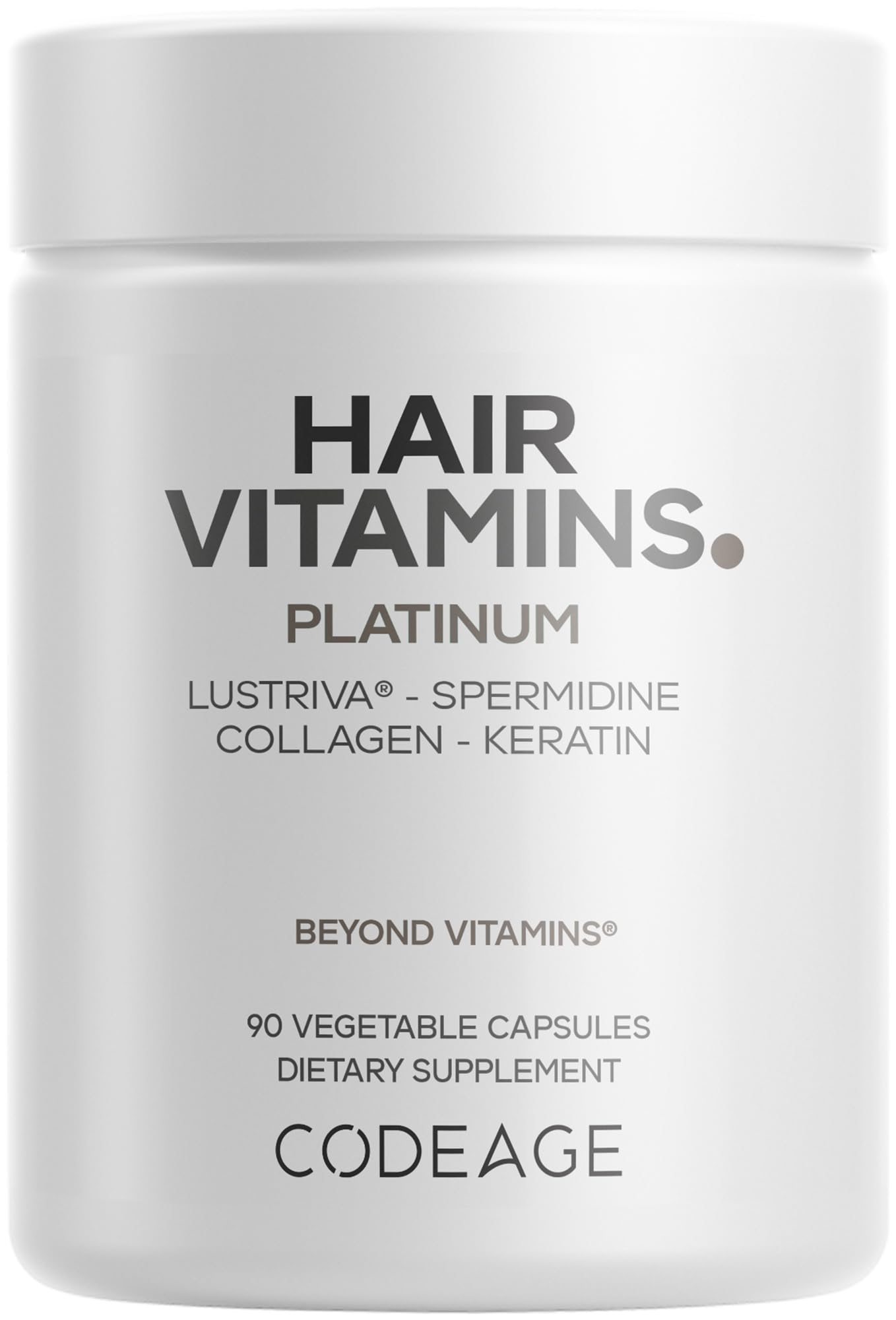 Codeage Hair Vitamins Platinum - Lustriva Hair Growth Support, Spermidine, AstraGin, Biotin, Keratin, Collagen, Enzymes, Omega-3, Multivitamins, Probiotics – Healthy Hair Supplement - 90 Capsules Codeage uk supplements