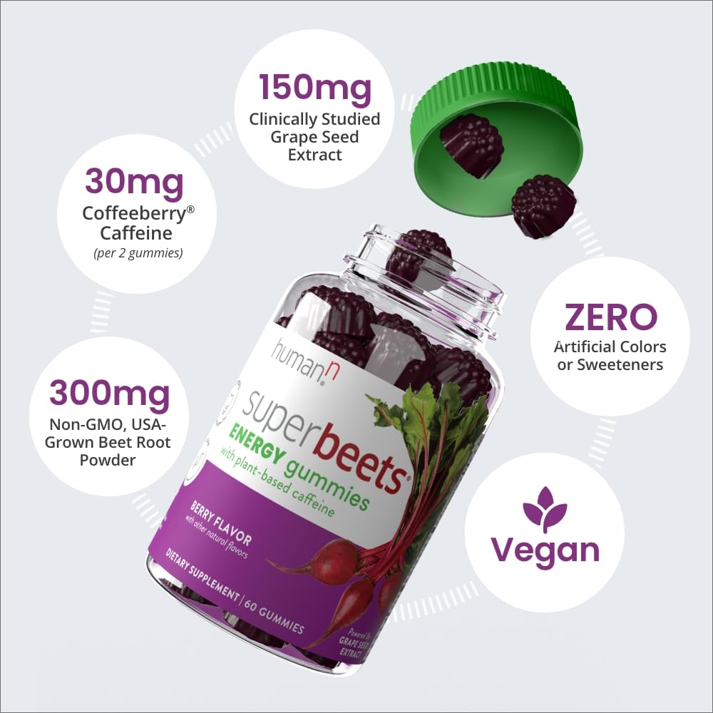 humanN SuperBeets Energy Gummies - Quick Energy & Mental Focus - Help Increase Nitric humanN uk supplements
