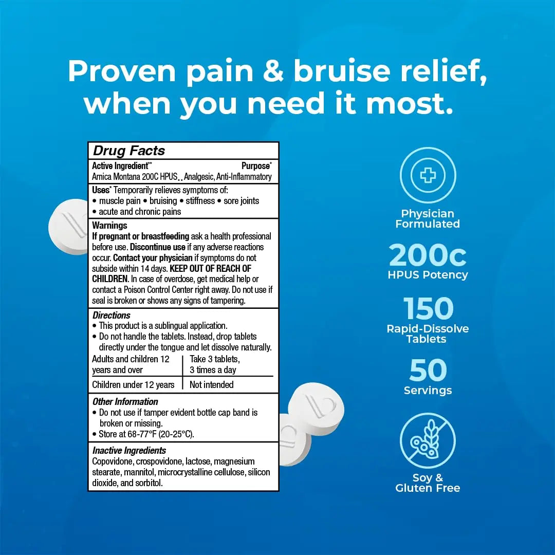 VitaMedica Arnica Montana 200C Rapid Dissolve Tablets for Natural Pain, Bruising, and Swelling Support - High Potency Homeopathic Medicine for Injury and Surgery Recovery - 150 Ct - 50 Servings VitaMedica uk supplements
