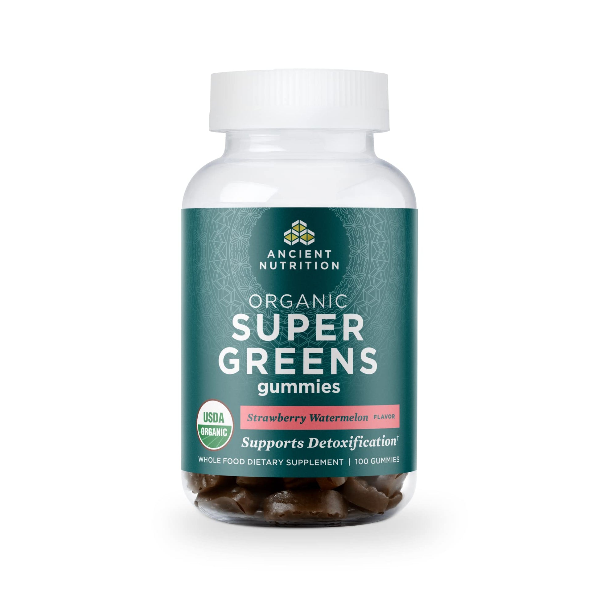 Ancient Nutrition Supergreens Gummy, Organic Superfood Gummy Made from Real Fruits, Vegetables and Herbs, for Digestive and Energy Support, 100 Count, Strawberry Watermelon Ancient Nutrition uk supplements