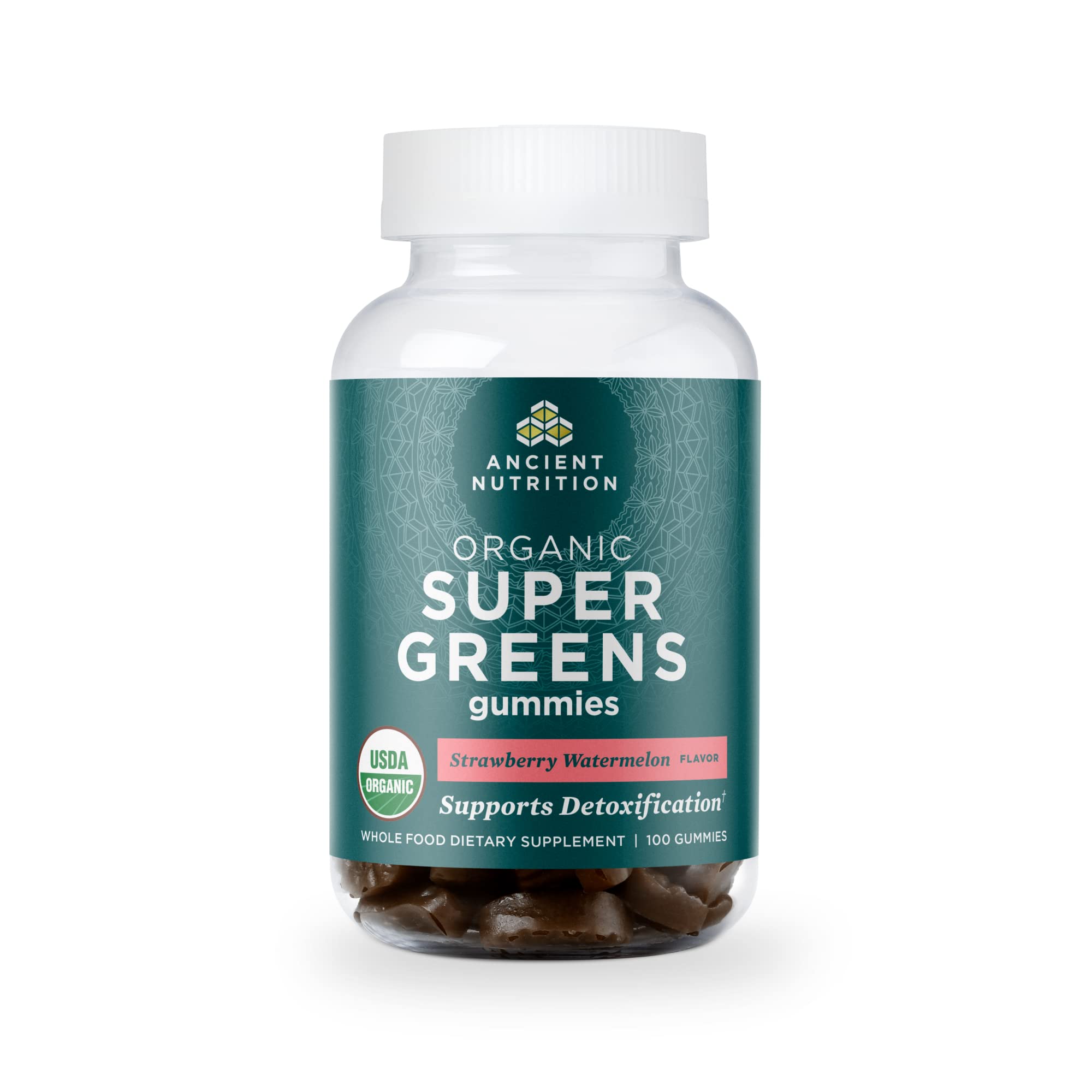 Ancient Nutrition Supergreens Gummy, Organic Superfood Gummy Made from Real Fruits, Vegetables and Herbs, for Digestive and Energy Support, 100 Count, Strawberry Watermelon Ancient Nutrition uk supplements