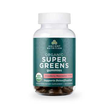 Ancient Nutrition Supergreens Gummy, Organic Superfood Gummy Made from Real Fruits, Vegetables and Herbs, for Digestive and Energy Support, 100 Count, Strawberry Watermelon Ancient Nutrition uk supplements