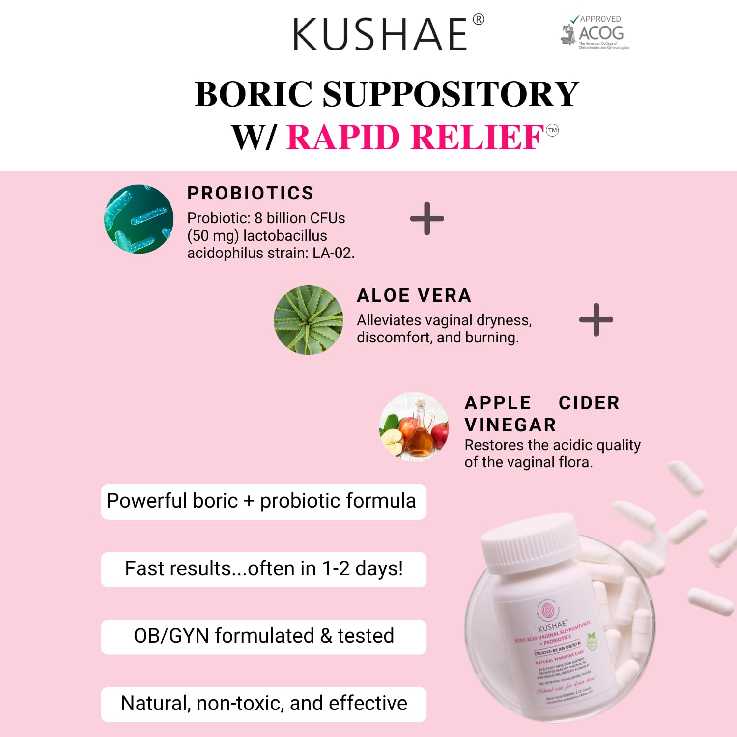Kushae Boric Acid Suppositories with Applicator, All-Natural Boric Acid Suppositories for Women Kushae uk supplements