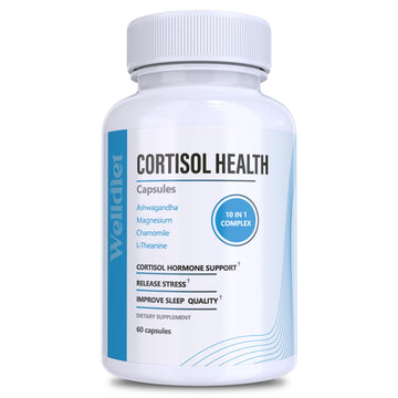10-in-1 Cortisol Supplements with Magnesium, Ashwagandha, Chamomile, L-Theanine, St. John's Wort, Rhodiola, 60 Capsules, Cortisol Supplements For Women -& Men, Cortisol Reducer, High cortisol Welldiet uk supplements