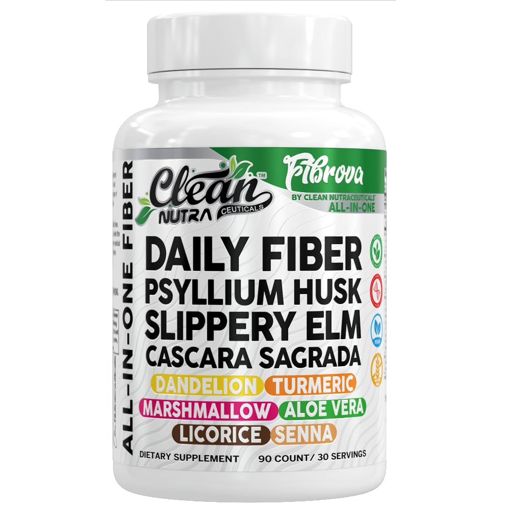 Fiber Supplement Capsules Slippery Elm Psyllium Husk Cascara Sagrada Dandelion Root Turmeric Supplement Aloe Vera Licorice Senna Marshmallow Root Digestive Health Cleanse 90 Pills by Clean Nutra Clean Nutraceuticals uk supplements