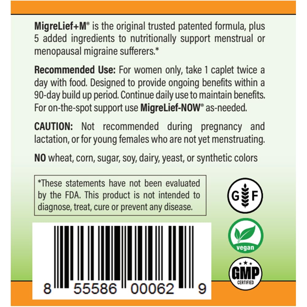 MigreLief+M – Advanced Nutritional Support Supplement for Women’s Neurological Health and Head Comfort – 60 Caplets (1-Month Supply) MigreLief uk supplements