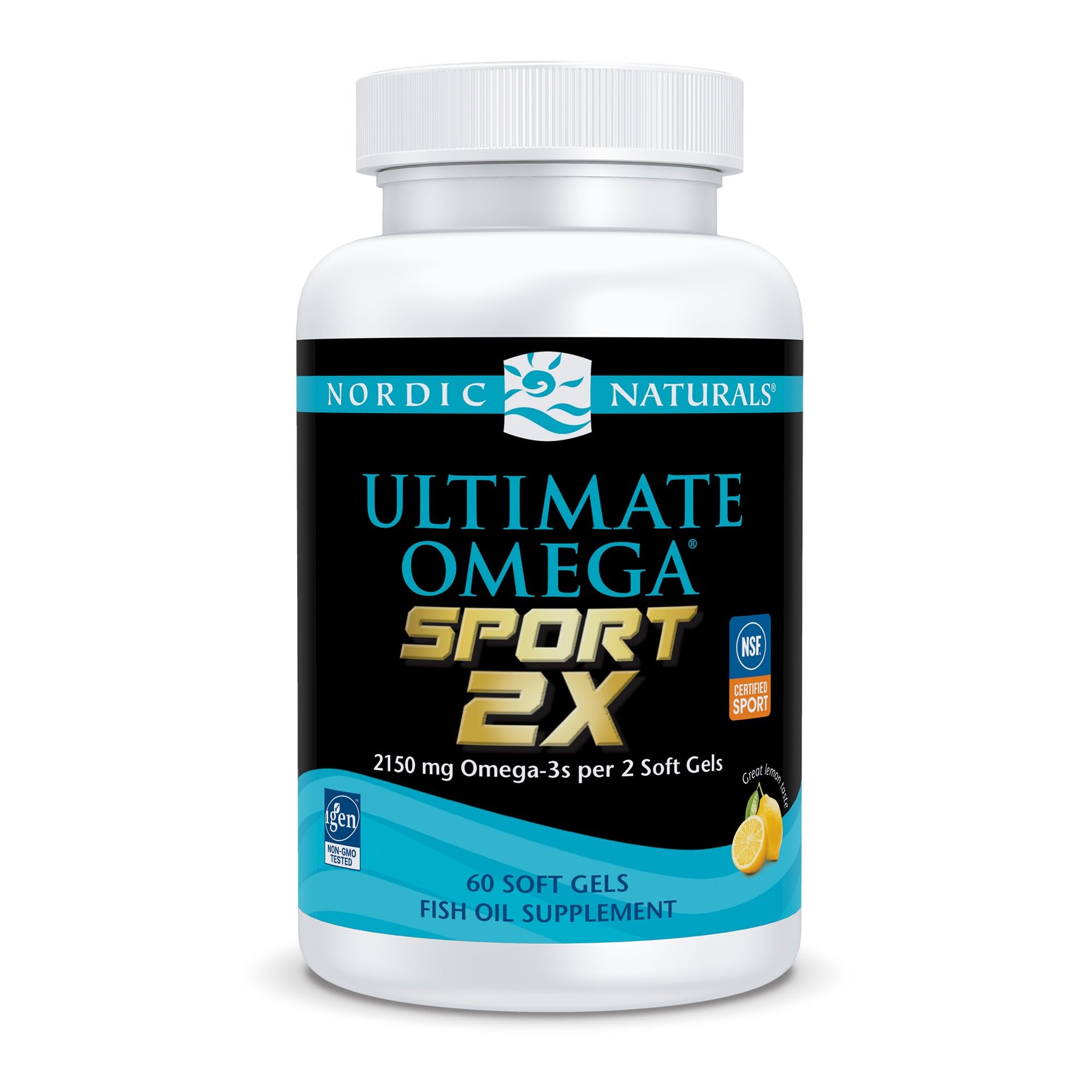 Nordic Naturals Ultimate Omega Sport 2X, Lemon Flavor - 60 Soft Gels - 2150 mg Omega-3 - NSF Certified Fish Oil with EPA & DHA - Heart & Muscle Health, Recovery - Non-GMO - 30 Servings Nordic Naturals uk supplements